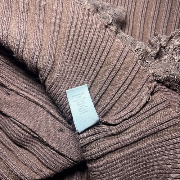 West of Melrose Chocolate Brown Ribbed Lace Trim Button Up Cardigan Sweater SM - Picture 8 of 9